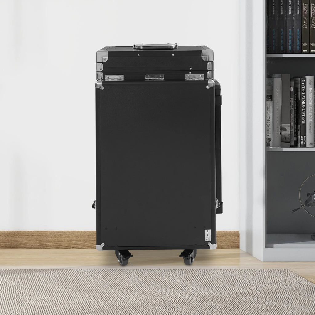 Portable Nail Table Desk Rolling Makeup Cosmetic Case 100kg Load Aluminum Alloy 4 Wheels with Brakes Foldable Side Tables 2 Keys 2 Codes Lockable Organizer for Nail Technician Makeup Artist Salon Home Travel