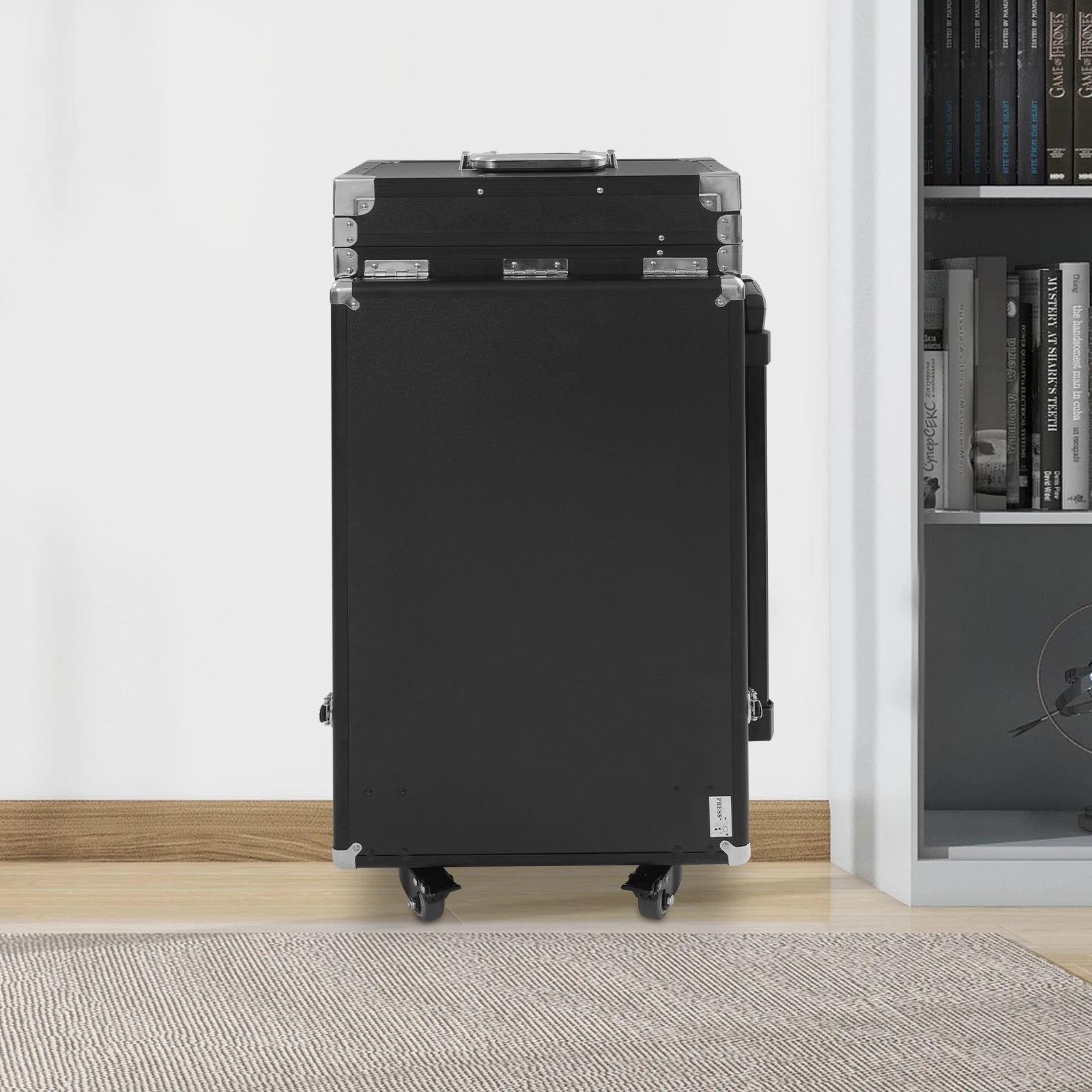Portable Nail Table Desk Rolling Makeup Cosmetic Case 100kg Load Aluminum Alloy 4 Wheels with Brakes Foldable Side Tables 2 Keys 2 Codes Lockable Organizer for Nail Technician Makeup Artist Salon Home Travel