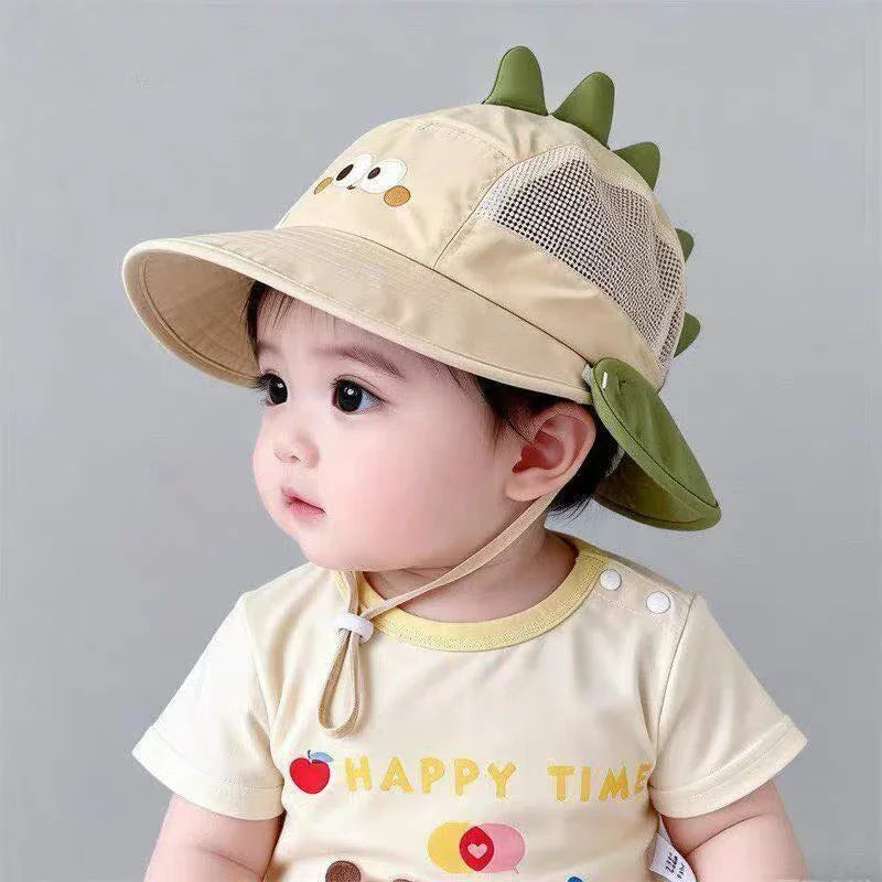 Baby Cartoon Bear Rabbit Ear Sun Hat Breathable Mesh Wide Brim Detachable Shawl UV Protection Visor Cap Summer Beach Travel Hat