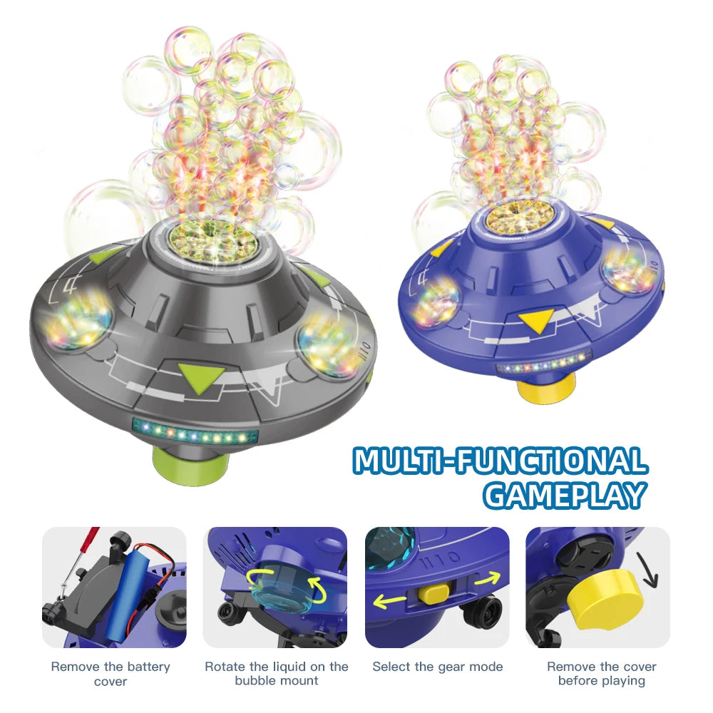 UFO Colorful Flying Disc Fully Automatic Electric Sound and Light Rotating Obstacle Avoidance Space Bubble Machine