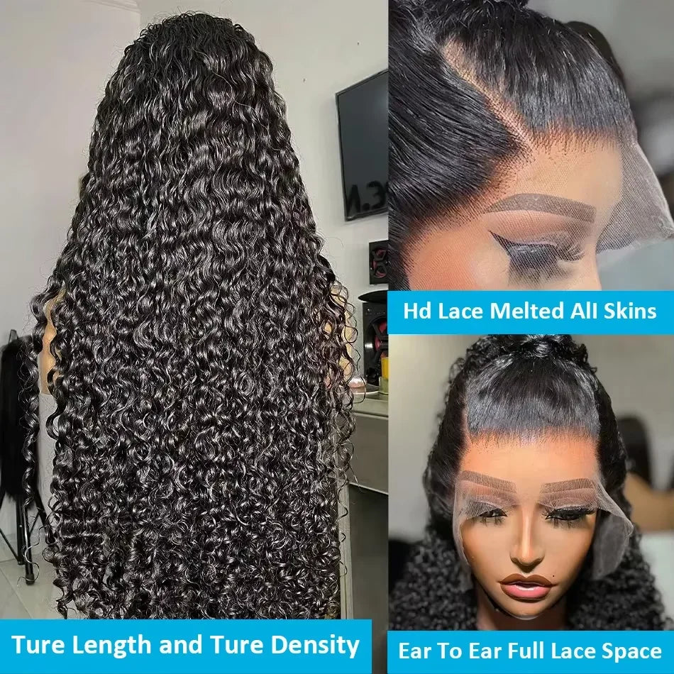 Deep Wave 13x4 Hd Lace Front Human Hair Wig 42 Inch Deep Wave 13x6 Hd Lace Frontal Wig Deep Wave Lace Frontal Wig 13x4 13x6 360 Hd Curly Human Hair 30 40 Inch Lace Front Wigs For Women Pre Plucked