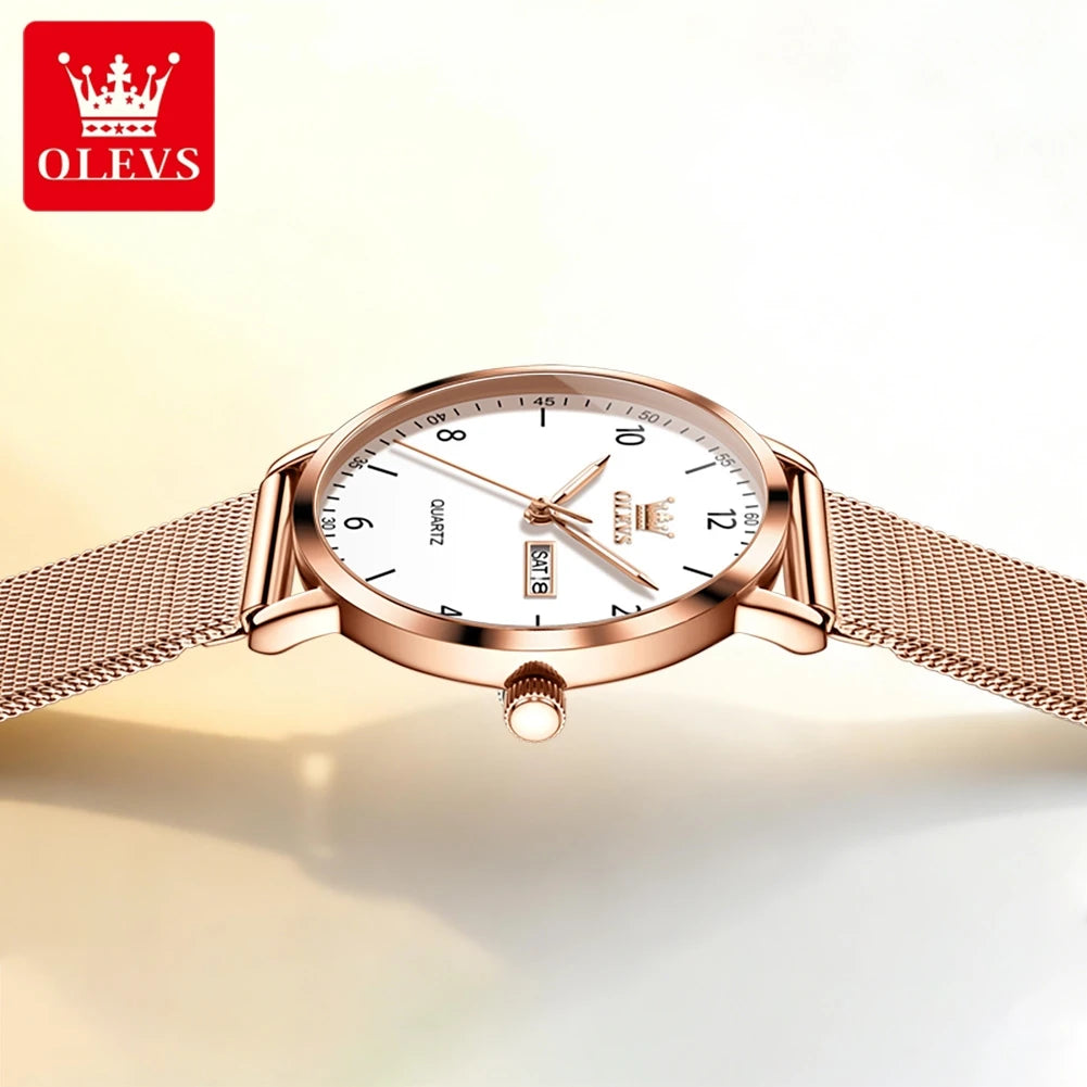 OLEVS 2996 Women Watches Original Elegant Slim Quartz Watch Waterproof Dual Calendar Display Watches For Woman Gift Box Reloj