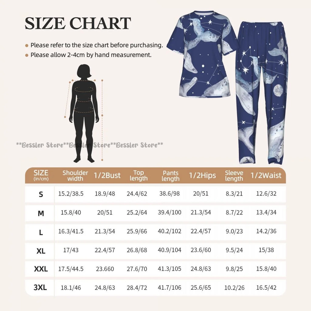 Women's Whales And Constellation Stars Watercolor short sleeve trousers casual pajamas set