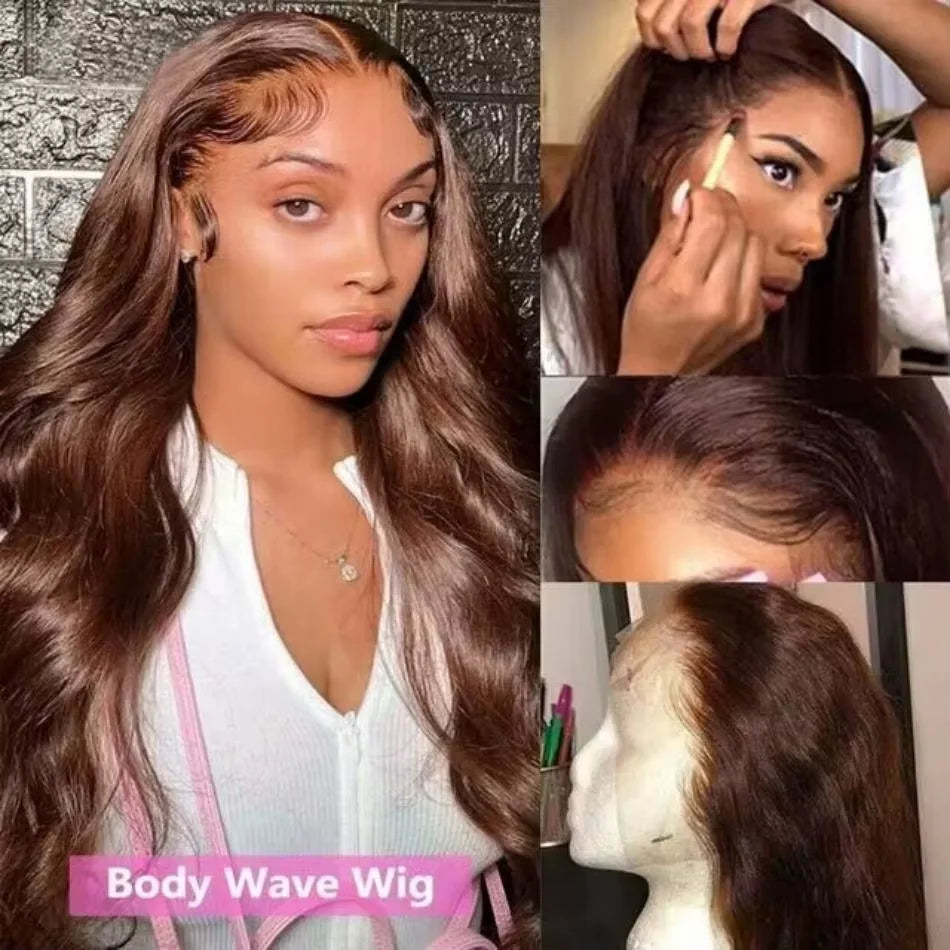 Brazilian 36 38 inch Chocolate Brown 13x4 HD Lace Front Human Hair Wigs Body Wave Glueless Lace Fontal Wig For Women Pre plucked