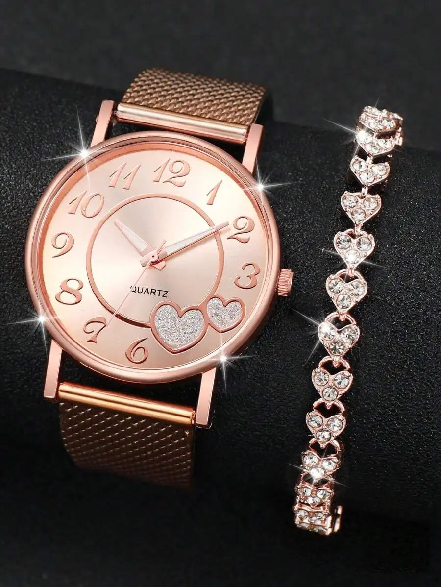 1pc Round Pointer Quartz Watch & 1pc Bracelet As A Gift For Students Returning To School