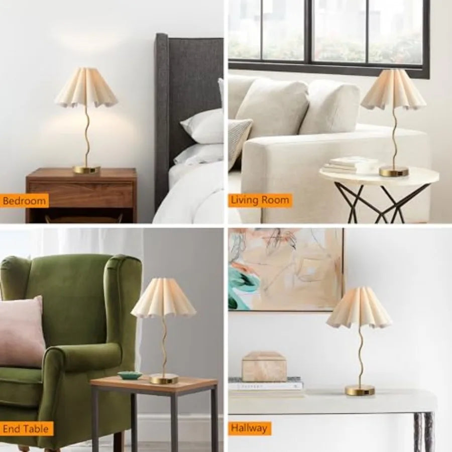 Pleated Table Lamp, Table Lamp for Bedroom, Bedside Lamps for Nightstand with Linen Lampshade, Modern Lamp for Bedroom Home Off