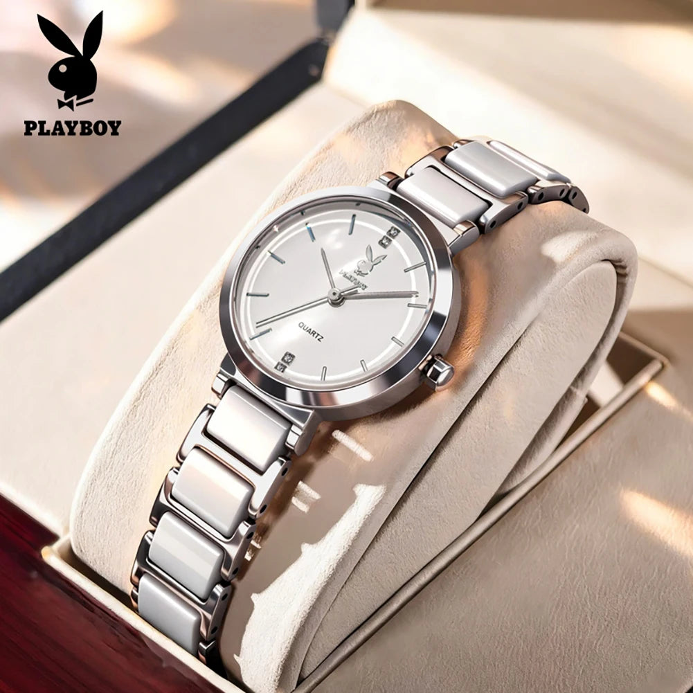 PLAYBOY 3128 Brand original authentic watch for woman Gift Box Ceramic strap quartz women's watch