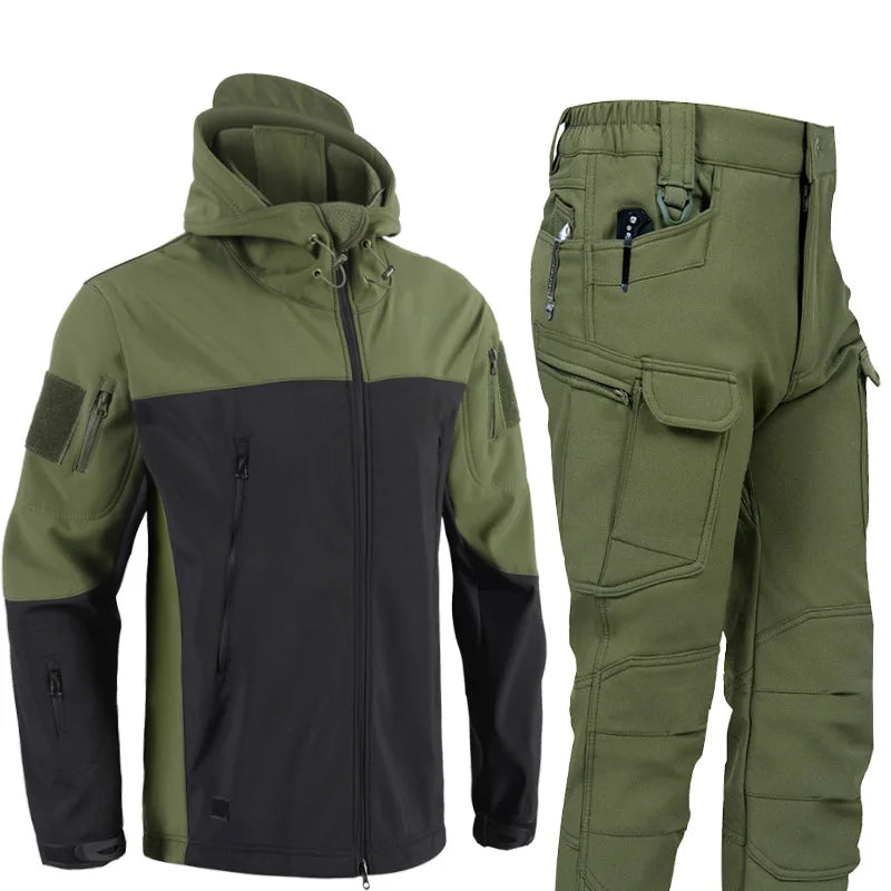 Men's 3-in-1 Shark Skin Softshell Jacket Pants Set Fleece Lined Waterproof Ski Suit Hunting Camo Gear Outdoor Hiking Trekking