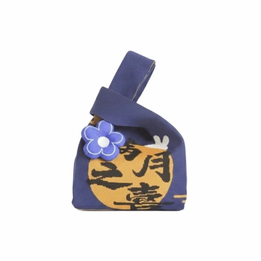 Knit Fabric Knit Wrist Bag Double Sided Thick Woven Rabbit Gift Pouch Flower Pendant Cute Cartoon Flower Charm Handbag