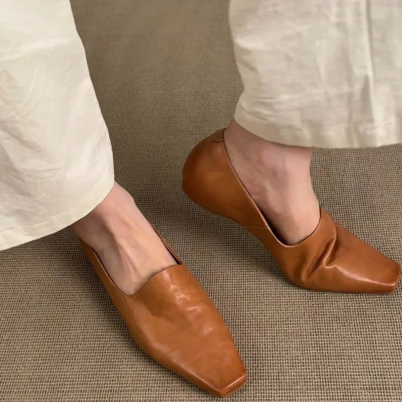 Retro Flat Loafers Women's Slip-on British Style Square Toe Single Shoes