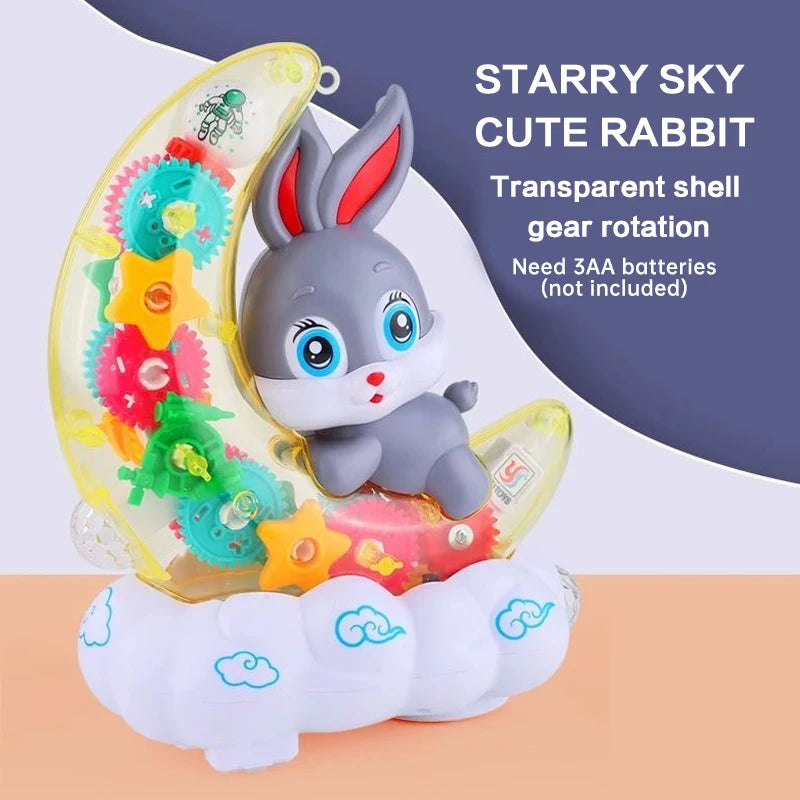 Moon Rabbit Electric Toy Scooter with Transparent Gear Sound & Light - Fun Baby Gift Holiday Rotation Gear Transparent