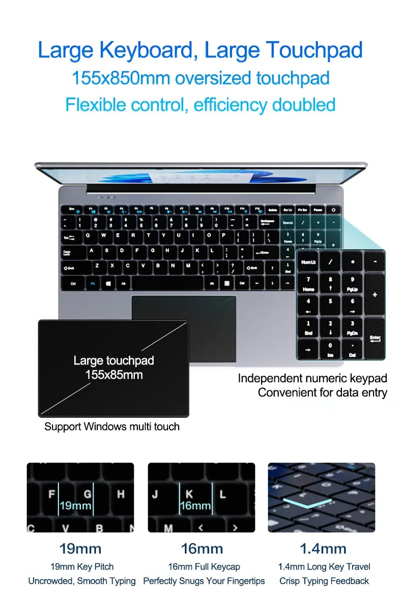 Ingenious 2026 Featherlight Portable 14.1 Inch Laptop Intel 6500Y 32GB RAM 2TB SSD 5000mAh Windows 11 Fingerprint Unlock Stylish