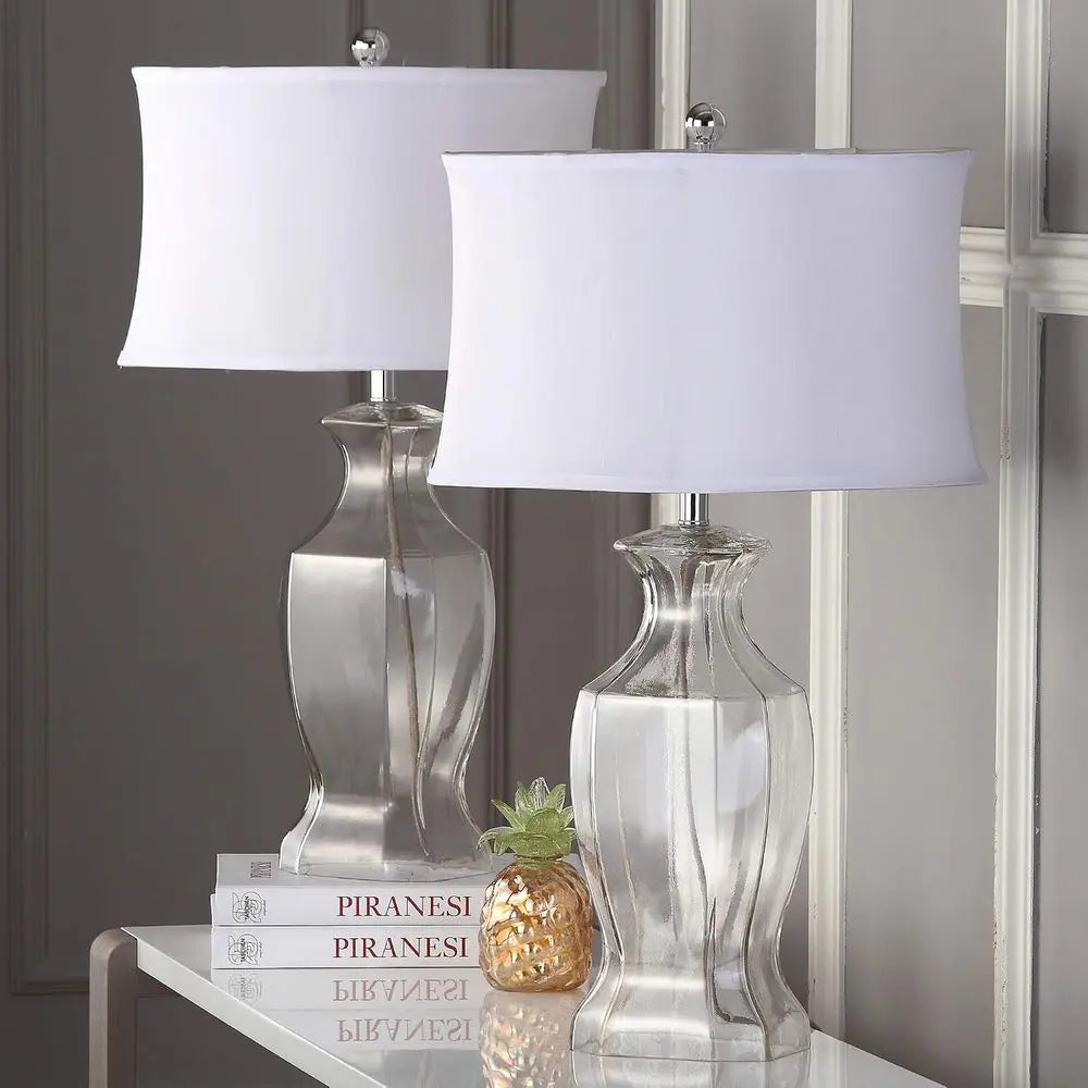 Clear Glass 28-inch Table Lamp Set for Bedroom, Living Room, and Office Desk with 2 LED Bulbs