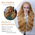 38 40 inch #27 Honey Blonde Color Human Hair Wigs For Women Golden blonde 13x6 Transparent Lace Front Wig Preplucked 220 Density