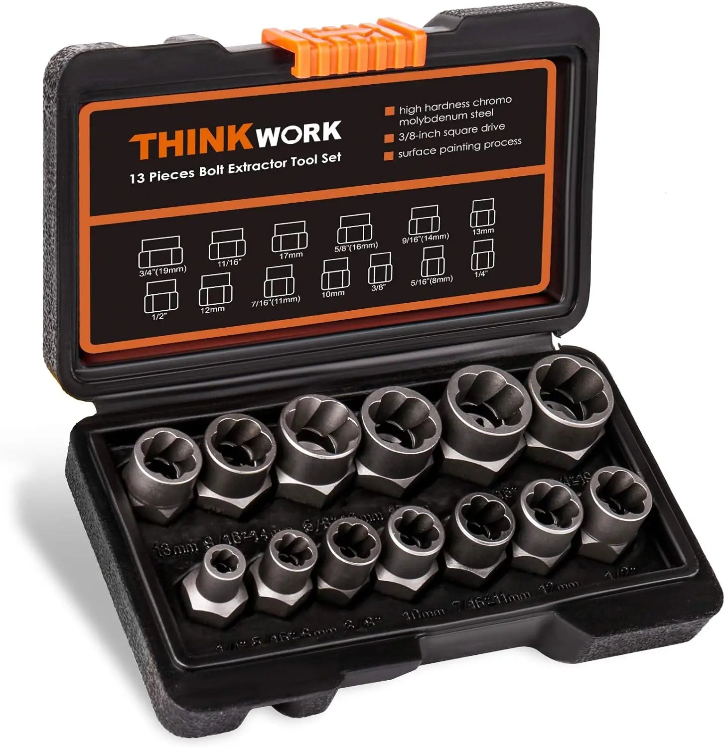 14Pcs Impact Bolt and Nut Extractor Tool Set Damaged Stripped Lug Remover Universal Socket Wrench Kit for Removing Rounded Frozen Fasteners Heavy Duty Hand Tools