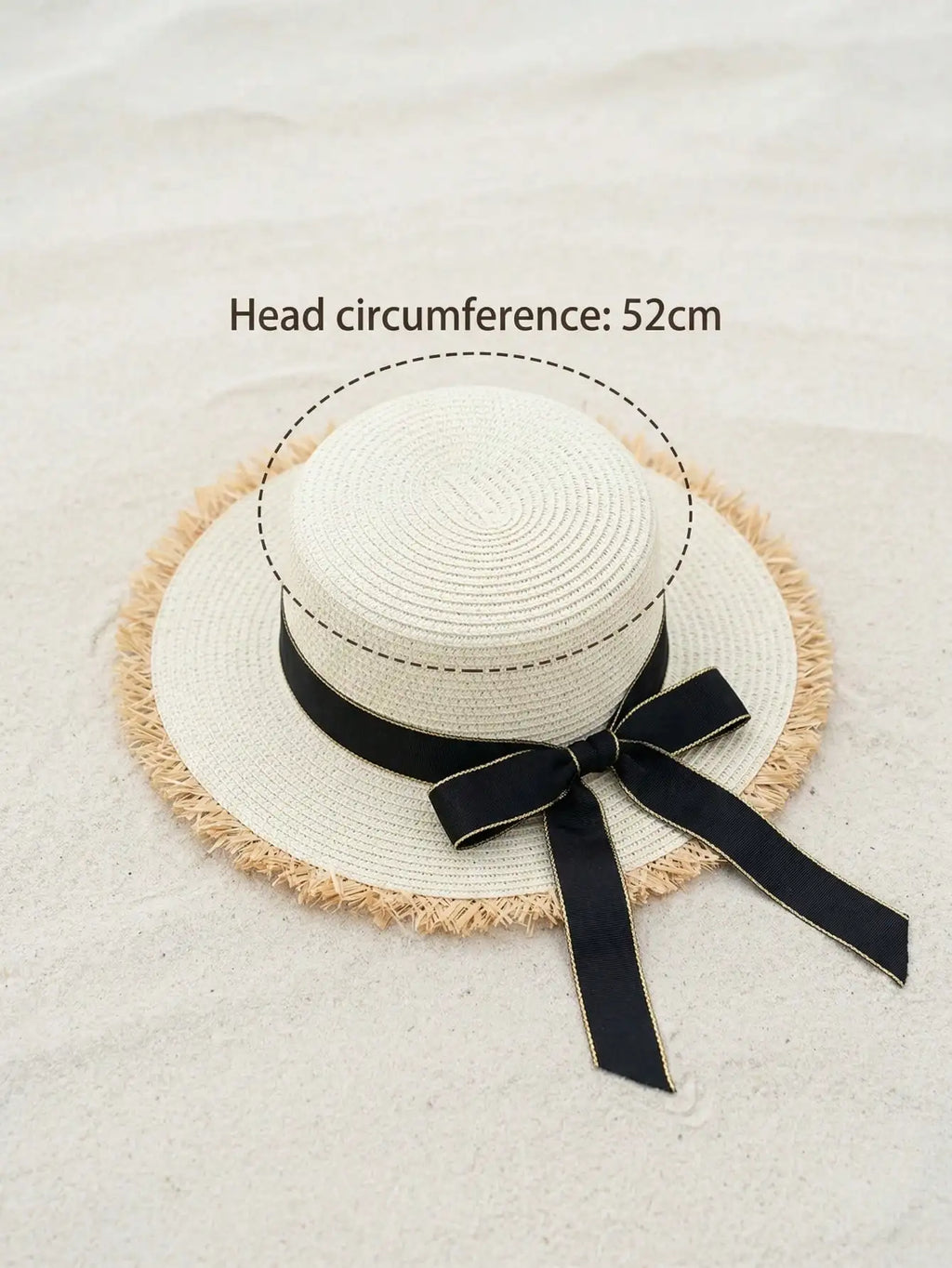 1Pc 3-8Y Girls Coffee Broken Brim Straw Hat Flat Top With Black Ribbon Lightweight Breathable Summer Sun Hat
