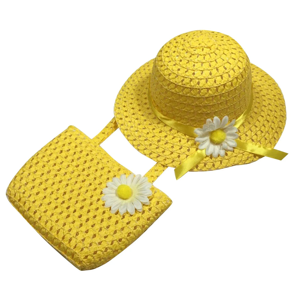 Fashionable Girl's Straw Hat Kids Sun-Protective Princess Hat Children Summer Sunscreen Hat With Portable Storage Bag