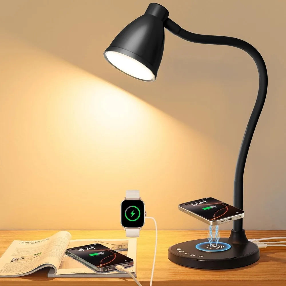 Desk Lamp with USB Charging Ports and Timer Black Lighting Options