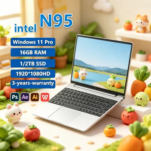Inflexible Sturdy 15.6" Intel N95 Portable Laptop Windows11 Notebook 32GB DDR4 2TB SSD Pc Gamer Office Computer