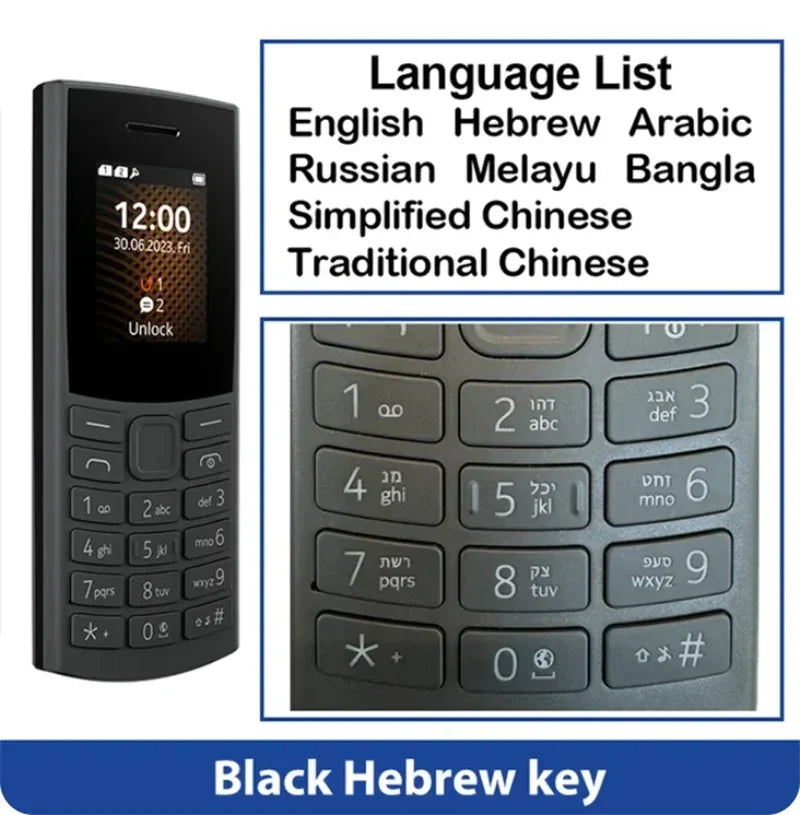 Finland Made 105 2023 Bluetooth 5.0 Feature Phone 4G net Dual SIM 1.8"  Battery FM Radio Call Recording Hebrew Key use phone