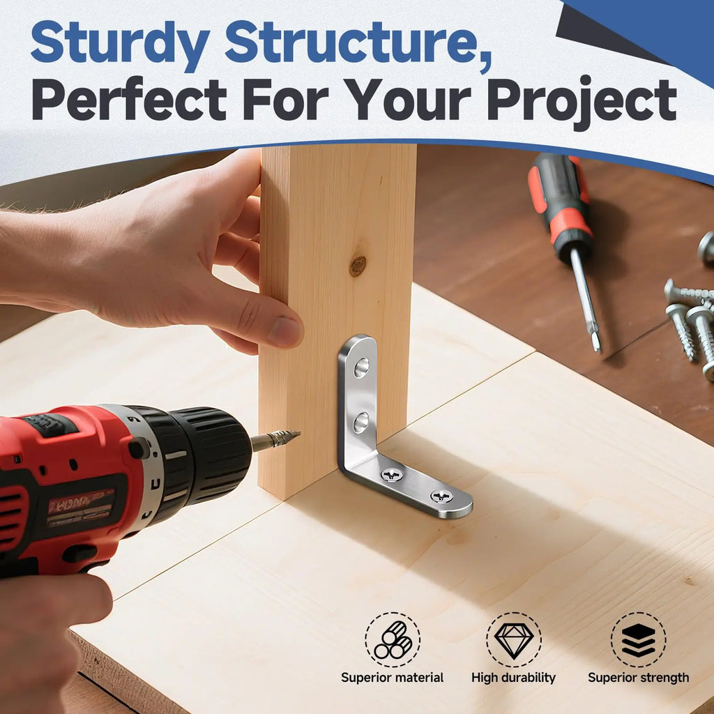20PCS L Brackets Stainless Steel Corner Braces with Screws, 90° Right Angle Shelf Supports for Wood Furniture accessories, Table