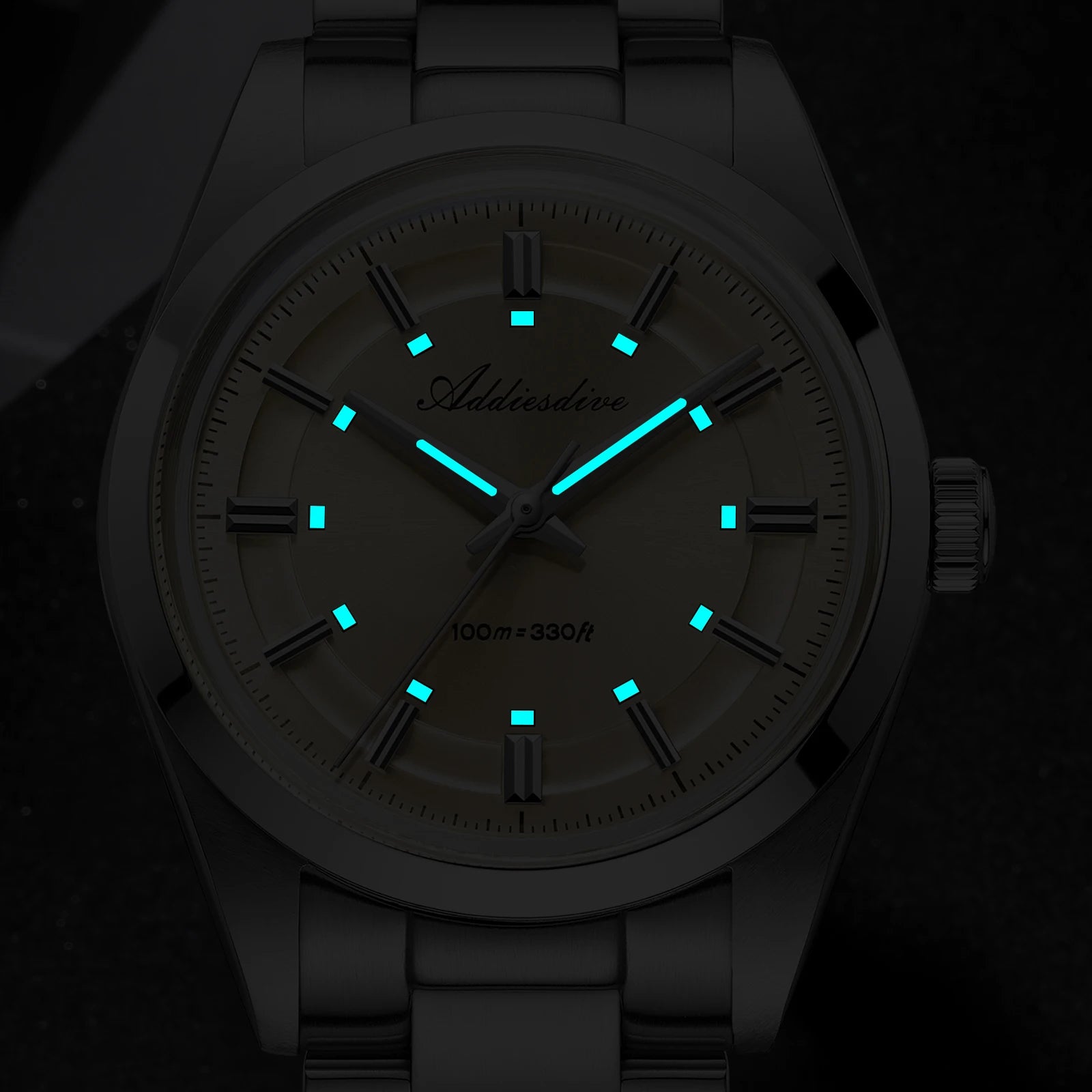 ADDIESDIVE Super Luminous Japan VH31 Ladies Watches 10Bar Waterproof Bubble Mirror Glass Quartz Watch Stainless Steel Wristwatch