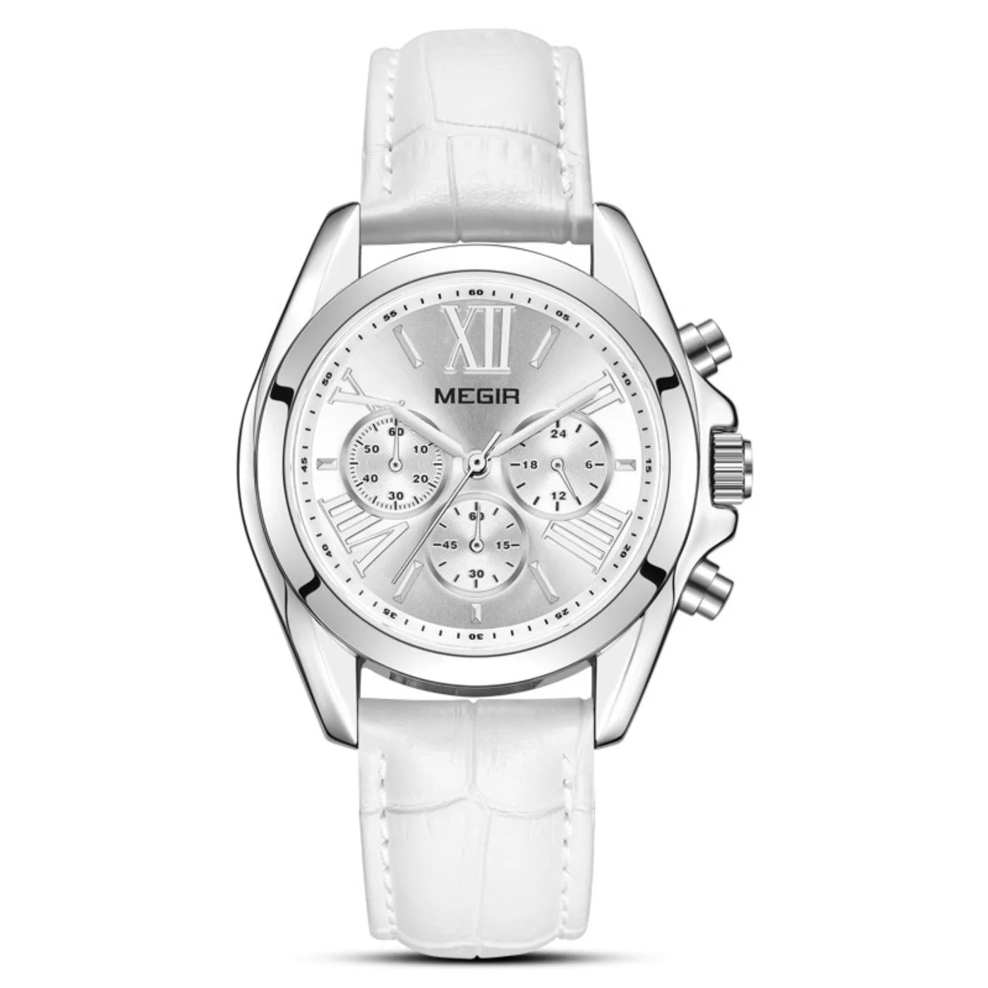 MEGIR New Luxury Leather Watch Women Female Top Brand Chronograph Quartz Wristwatch Lady Relogios Femininos Clock 2114 White