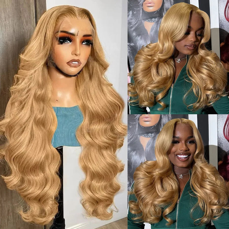 38 40 inch #27 Honey Blonde Color Human Hair Wigs For Women Golden blonde 13x6 Transparent Lace Front Wig Preplucked 220 Density