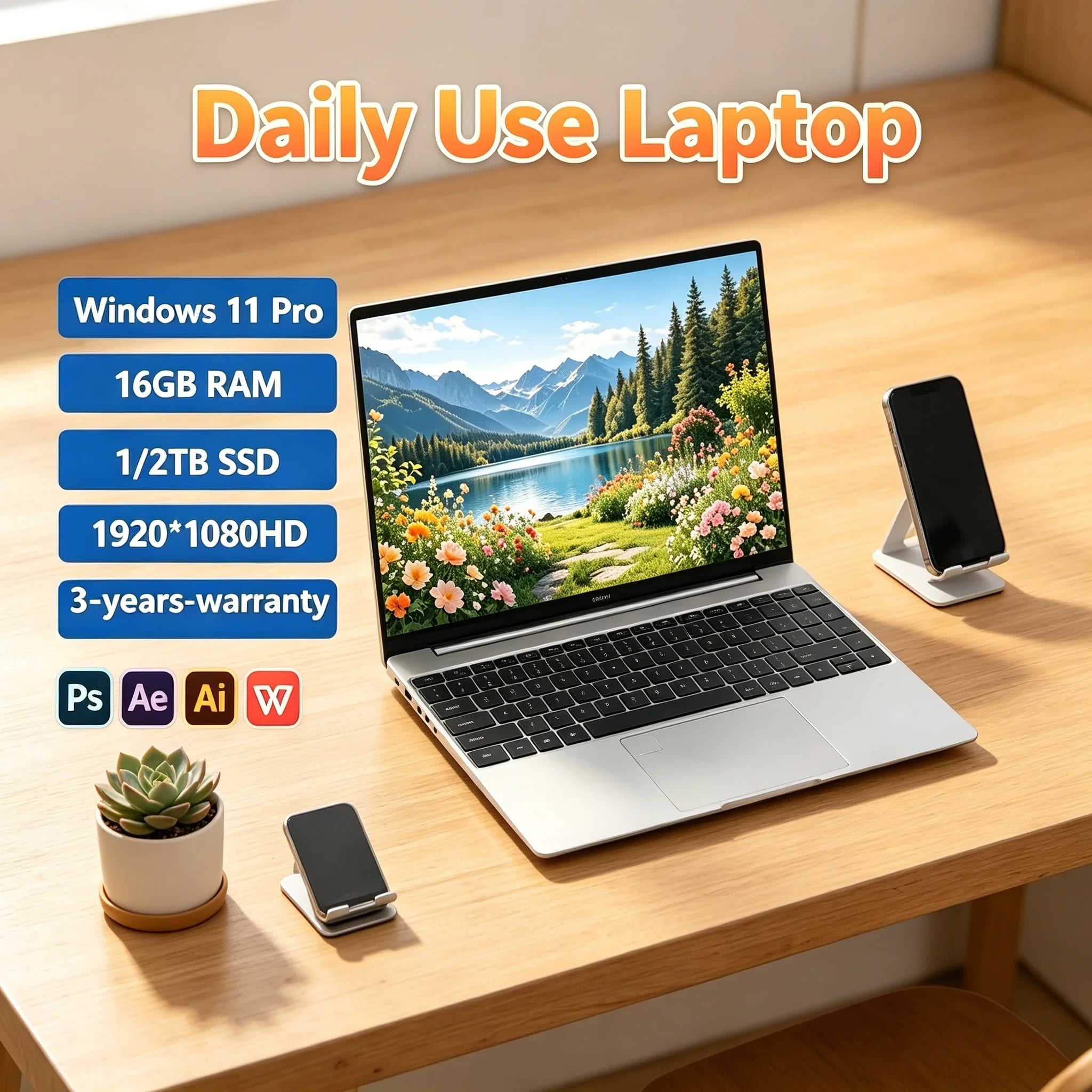 14.1" Ultra Slim Laptop Intel N95 120Hz High Refresh Screen 32GB 2TB SSD Fingerprint Unlock Computer