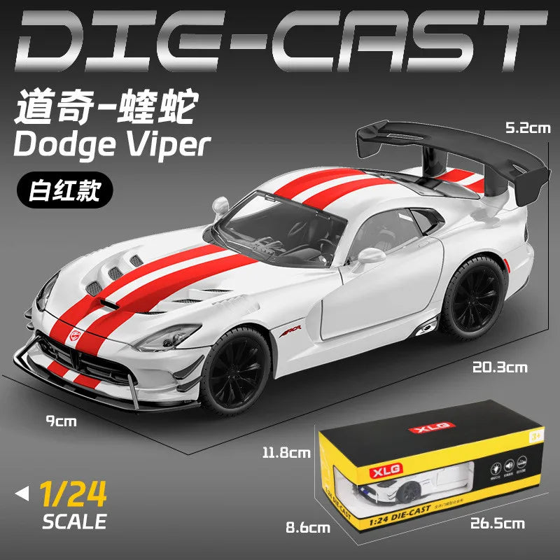 1:24 Scale Alloy Car Model For Dodge Viper Diecast Sports Car With Pull Back Sound Light Collectible Gift For Fans