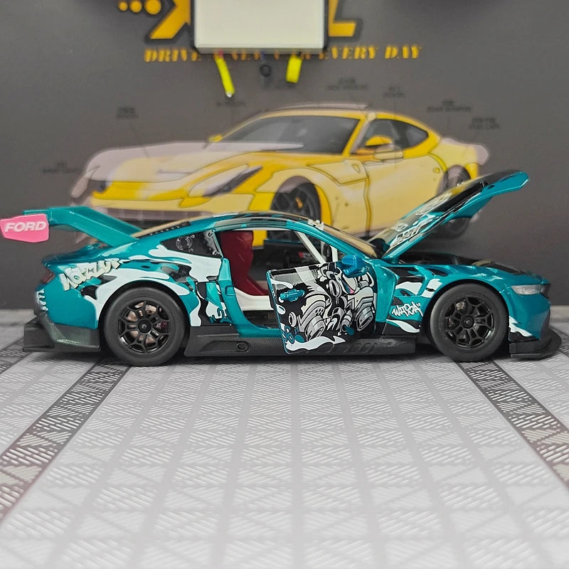 CCA 1:24 Ford Mustang GT3 alloy car model door and hood can be opened has sound and lighting functions suitable for collection