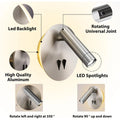 Modern Wall Mount Reading Light for Bedside with On-Off Switch, Brushed Nickel Sconce for Bedroom