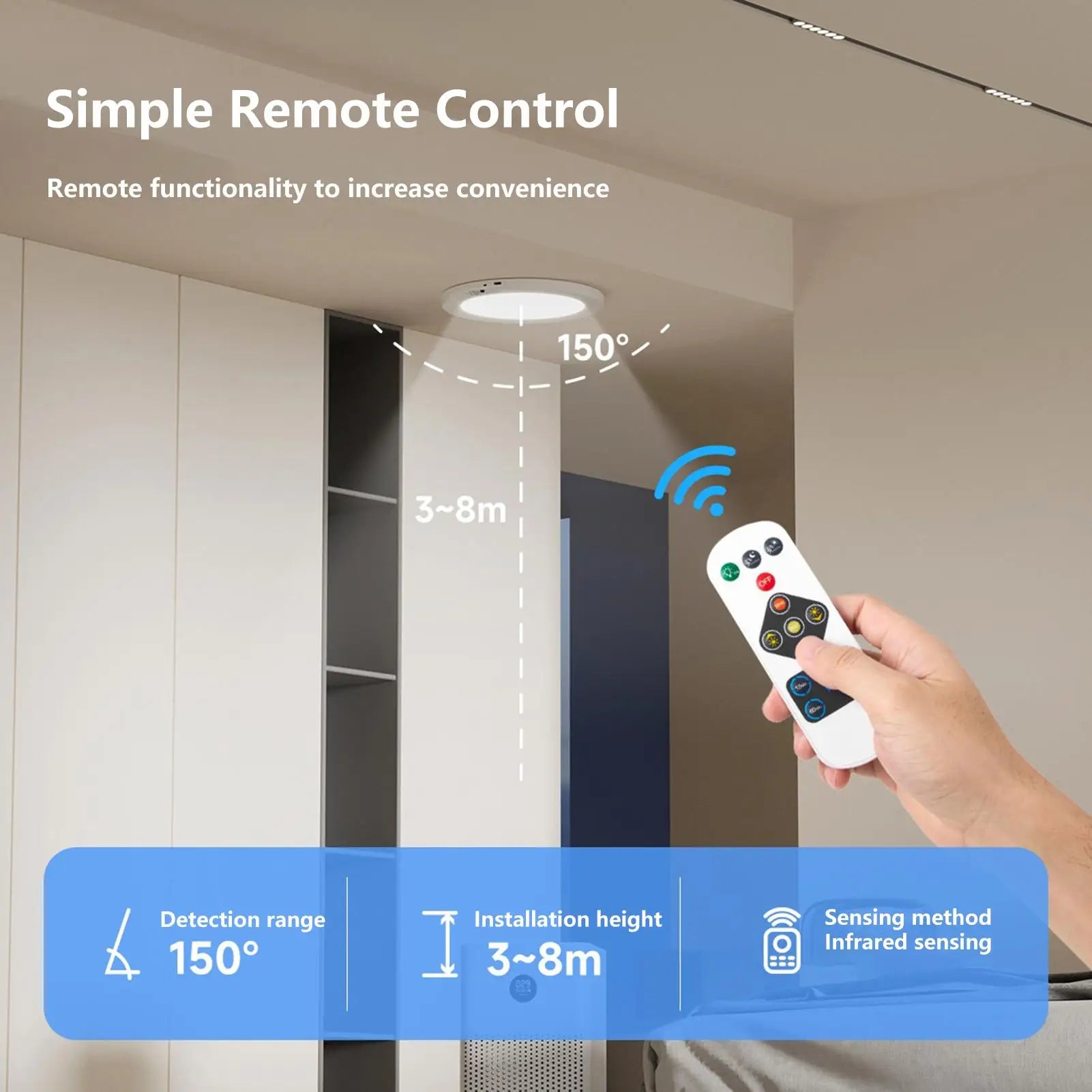 Motion Sensor Closet Light Magnetic Motion Sensor 3-Color Battery Operated Ceiling Light With Remote For Home Pantry Shower