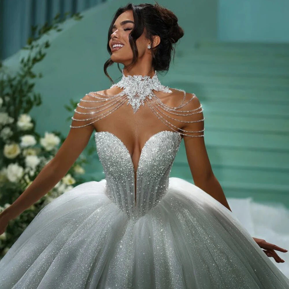 Customized Glitter Princess Wedding Dresses 2026 Beading Ball Gown Bride Dress Sweetheart Beaded Cathedral vestidos de novia