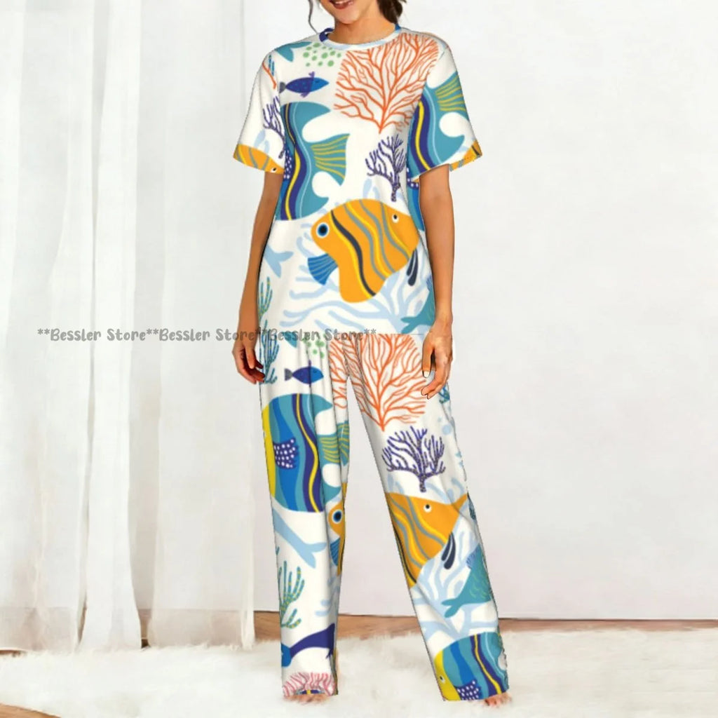 Women's Colorful Fish short sleeve trousers casual pajamas set