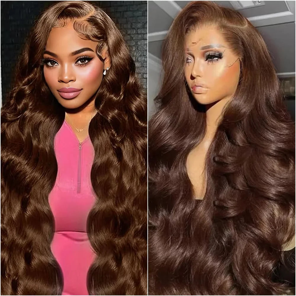 Brazilian 36 38 inch Chocolate Brown 13x4 HD Lace Front Human Hair Wigs Body Wave Glueless Lace Fontal Wig For Women Pre plucked