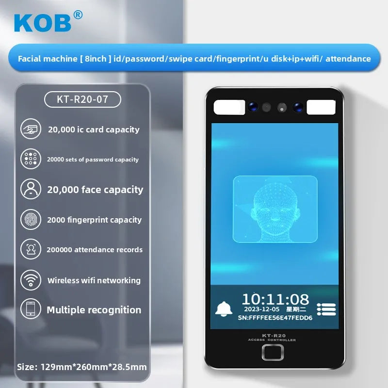 KOB7 inch dynamic facial recognition access control system all-in-one machine 8-inch high-definition touch screen magnetic lock