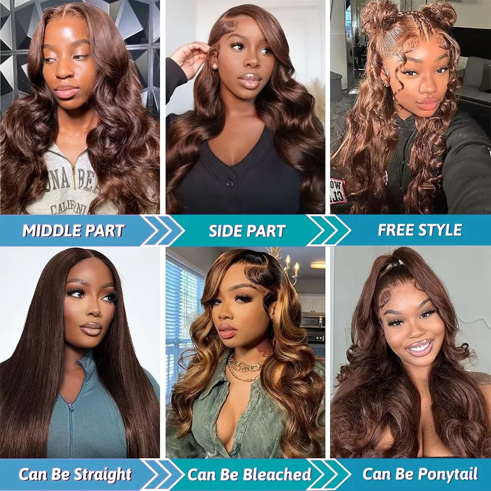 Chocolate Brown #4 Colored Human Hair 13x4 HD Lace Front Wig 13x6 Lace 38 40 Inches Remy Human Hair Pre Plucked Wig For Women Glueless Beginner Friendly