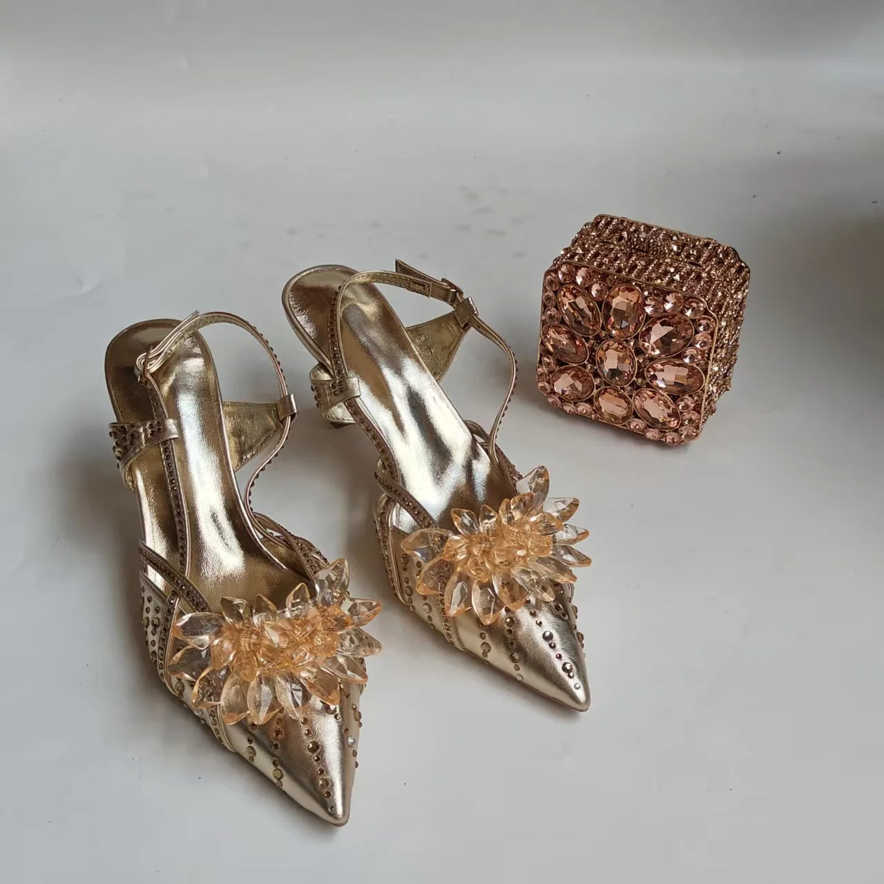 Full Diamond Pointed Baotou High Heels Sandals Crystal Rhinestones Wedding Dinner High Heels Shoes and purses