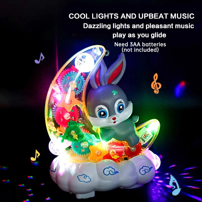 Moon Rabbit Electric Toy Scooter with Transparent Gear Sound & Light - Fun Baby Gift Holiday Rotation Gear Transparent
