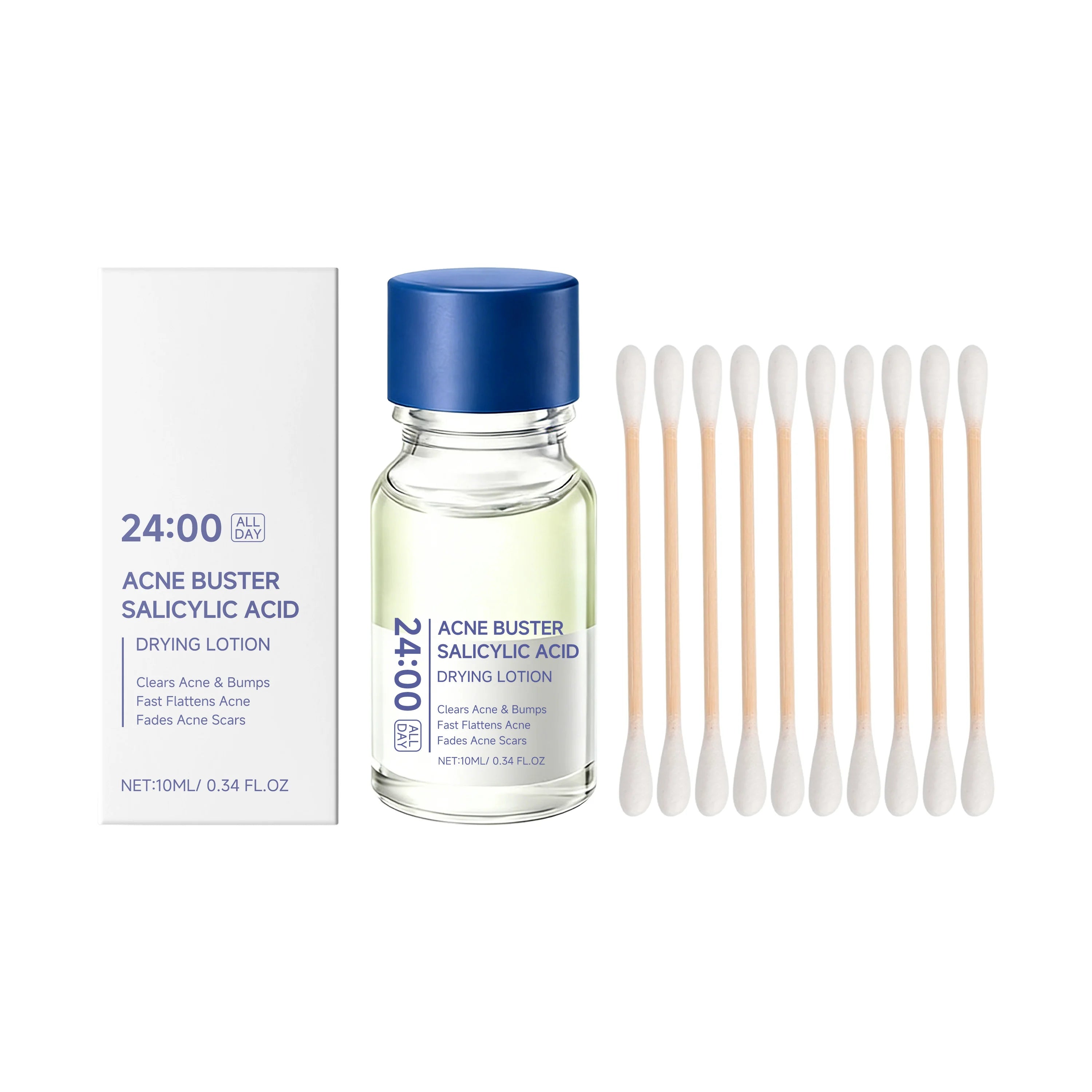 Salicylic Acid Acne Drying Lotion Pimple Remover Serum Fade Marks Shrink Pores Oil Control Face Care with Swabs