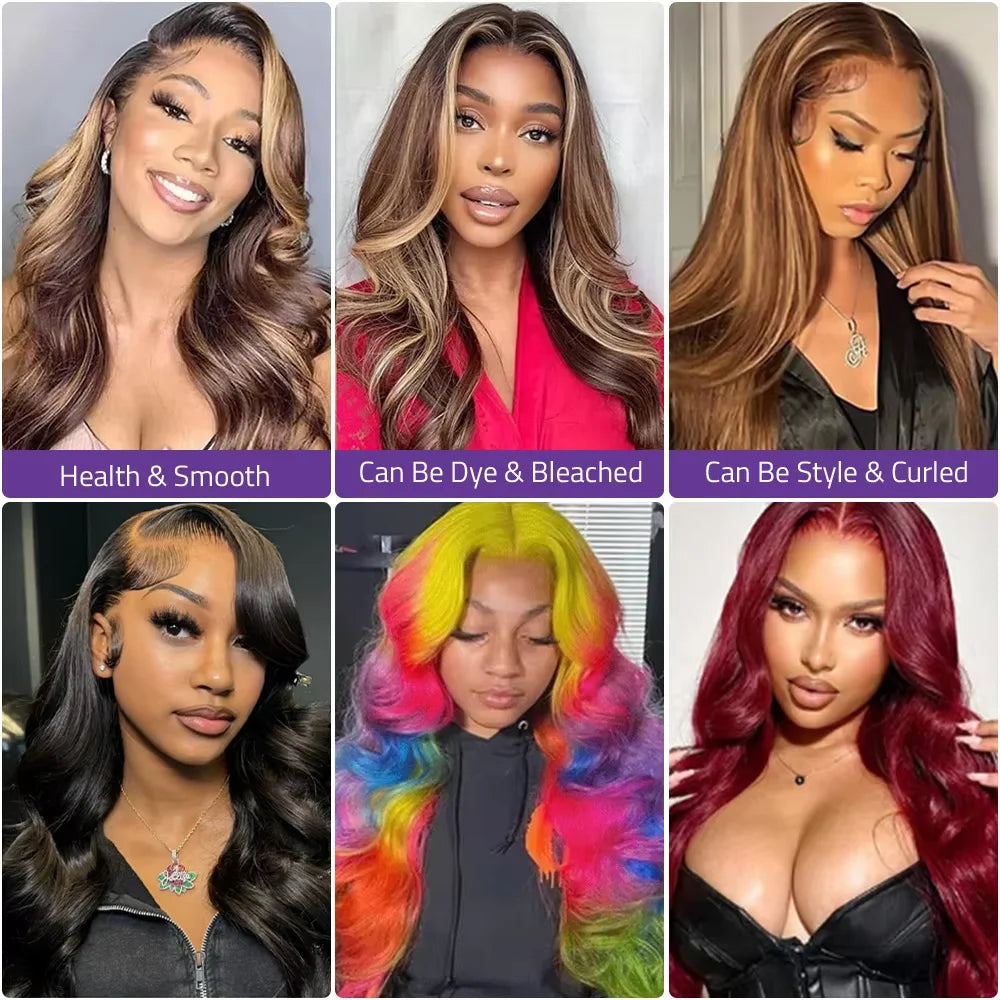 Highlight P4 27 Body Wave Wig 13x4 13x6 HD Transparent Lace 200 Density Pre Plucked Hairline Soft Smooth Texture Elegant Ombre Color For Daily Styling