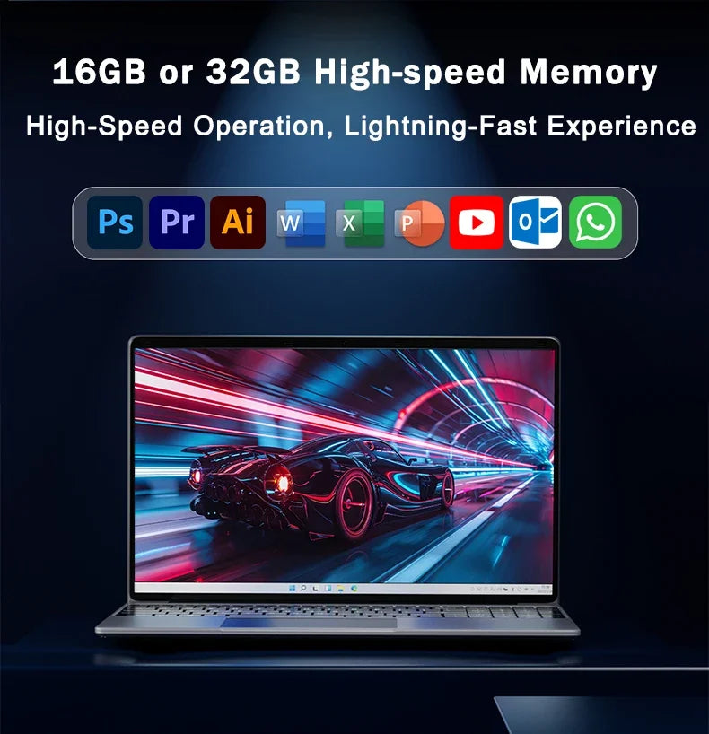 Business Portable Lightweight 15.6 Laptop Intel 6500Y 32GB RAM 2TB SSD 5000mAh Windows 11 Backlit Keyboard