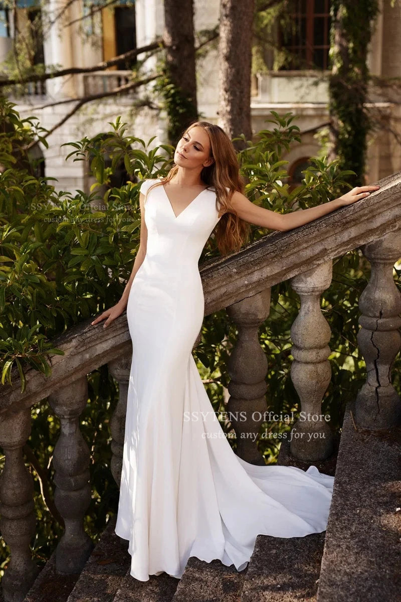 SSYTENS Ivory Satin Modern Mermaid Wedding Dresses Open Back Appliques Ladies Bridal Gown Plus Size Customized Vestidos De Novia