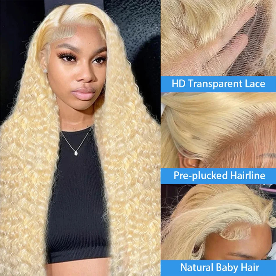 613 HD Lace Frontal Wig 13x4 13x6 Deep Wave Lace Front Human Hair Wig Transparent Blonde Curly Wig 30 Inch 220 Density For Women