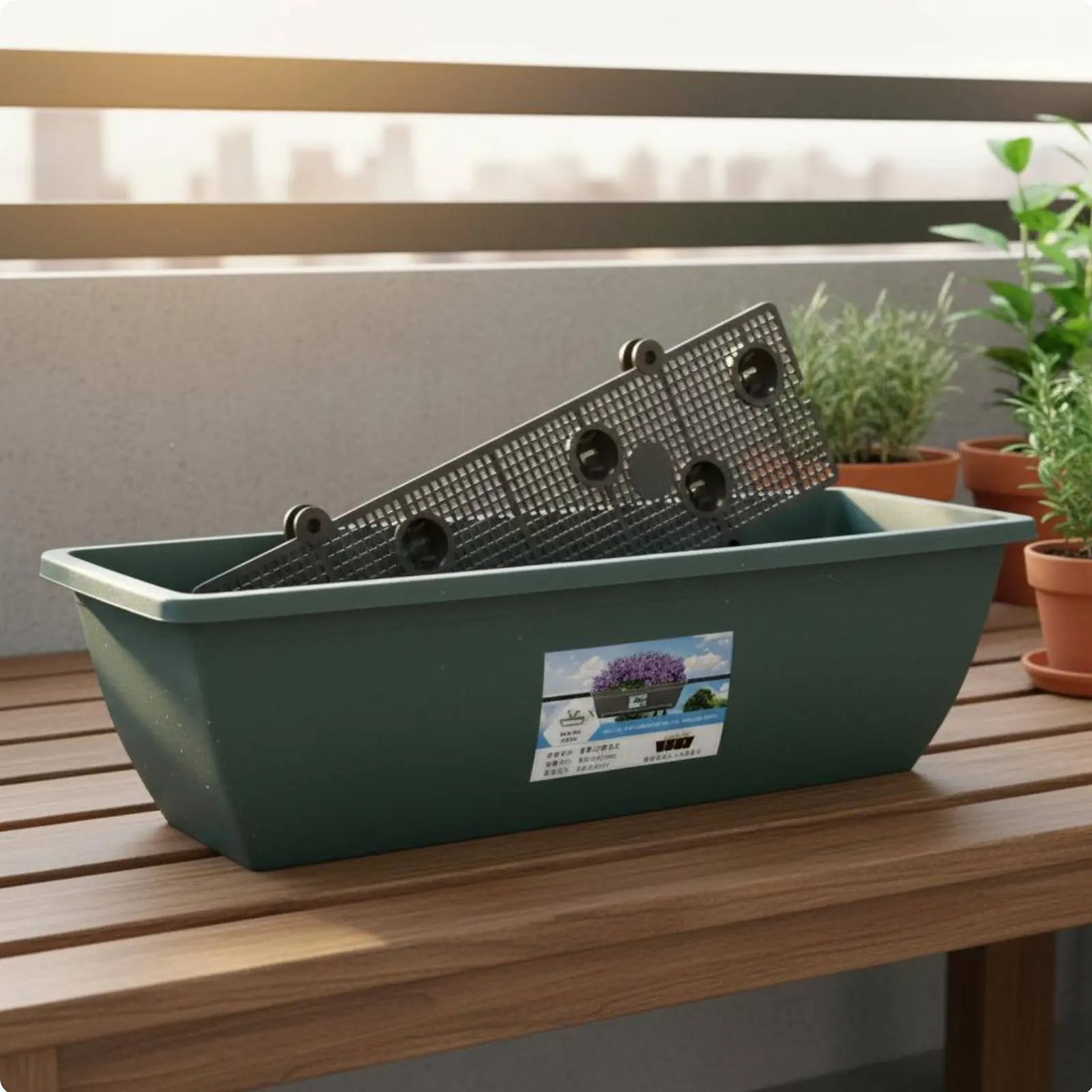 Long Plastic Vegetable Planter Indoor Outdoor Use Automatic-Watering Flower Pot Rectangular Planter Sturdy Rectangular Window