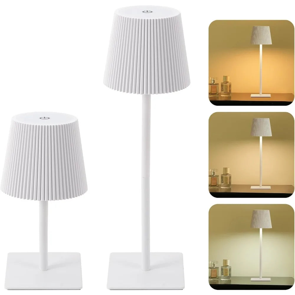 2 Pack Cordless Table Lamp 6000mAh Battery, Adjustable Heights, Waterproof, Touch Control & 3 Color Dimming