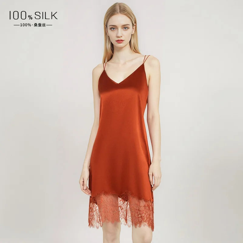 Sexy Ice Silk Slip Dress Women Lace Hollow Out Back Nightgown Sleeveless Mini Sleepwear Smooth Casual Lingerie Homewear
