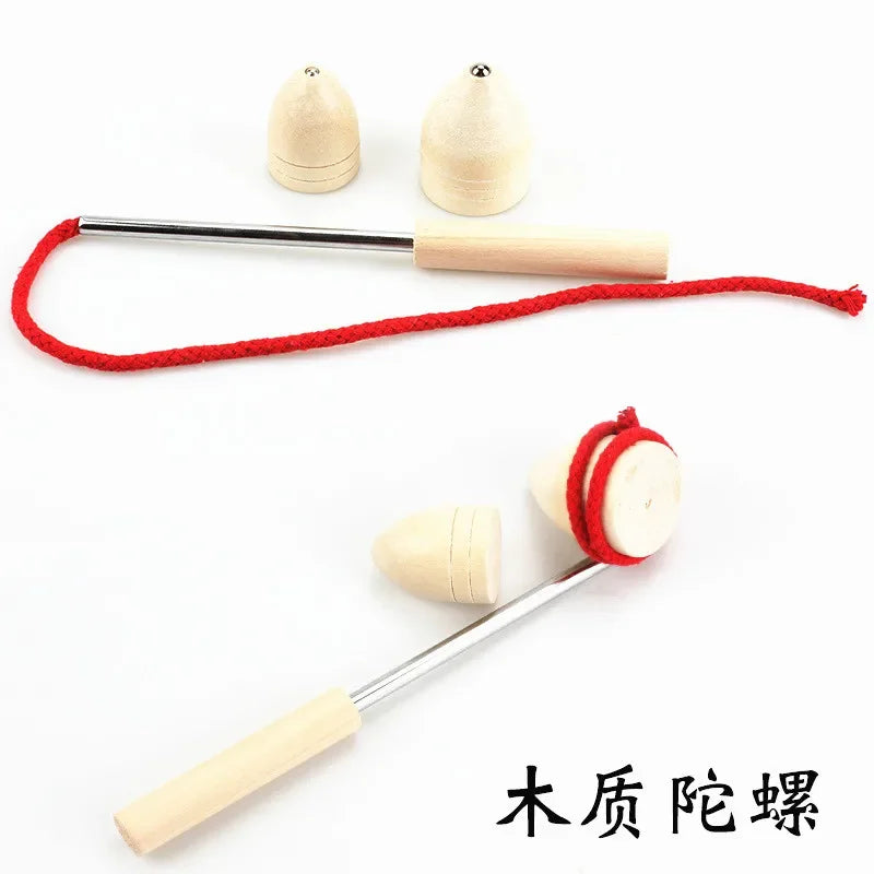 Wooden Whip The Spin Top Toys for Young, Traditional Health Sport Game, Unusual Toys from Ancient Times, S Size, 1 Set, 3Pcs