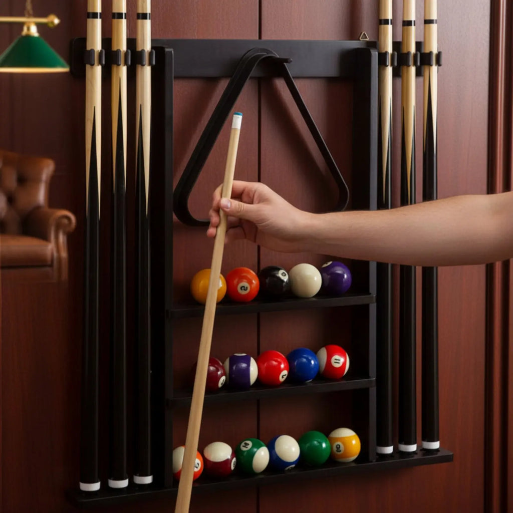 Billiard Cue Rack Black Finish Billiard Cue Stand Game Furniture Easy to Install Sports Storage Scratch Protection for Club Room